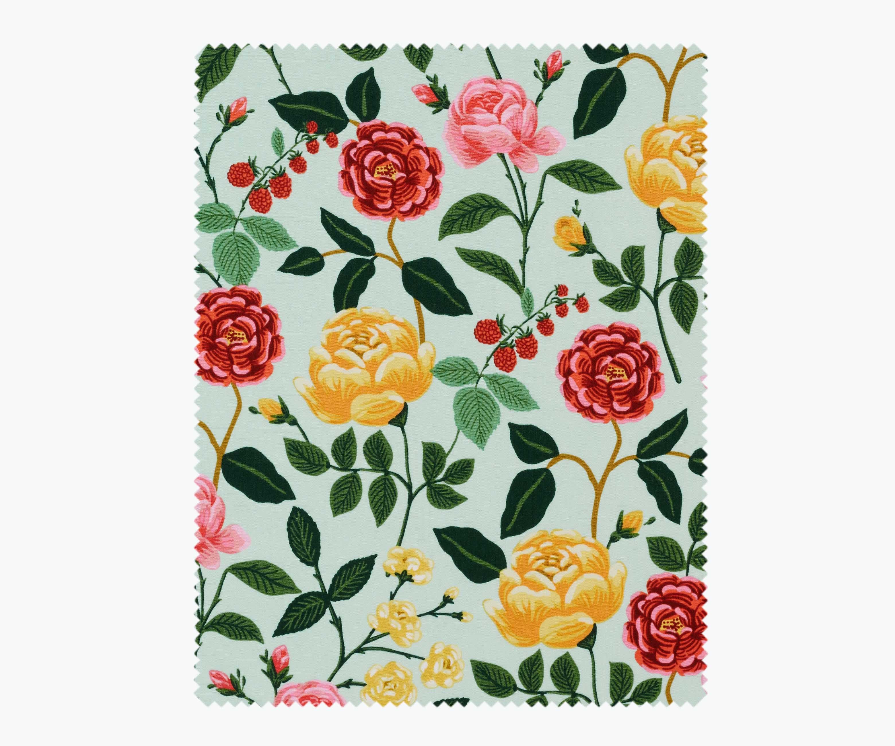 Roses Rayon Fabric - Mint